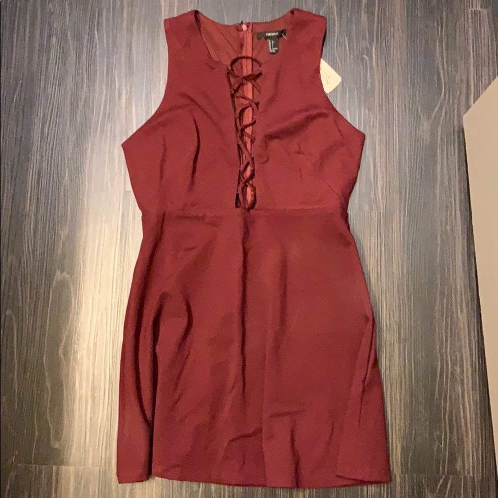 Forever 21 Burgundy Laceup Dress